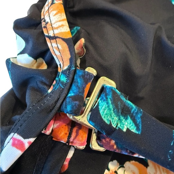 Boutique Black Floral Top One Shoulder Ruffle One Piece Swimsuit Plus 3X NWOT - Picture 9 of 16